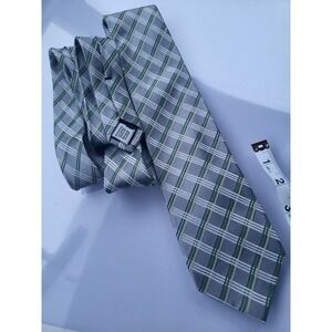 Geoffrey beene silk tie gray‎ green stripes